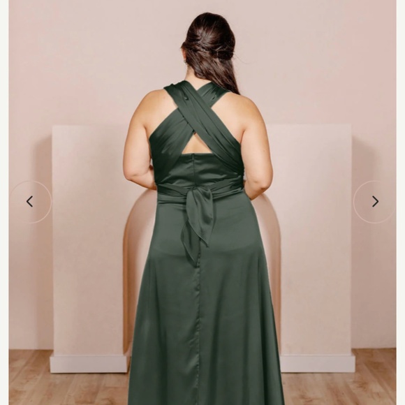 Revelry Devan Satin Bridesmaid Dress Deep Olive Green 16P - Picture 2 of 6